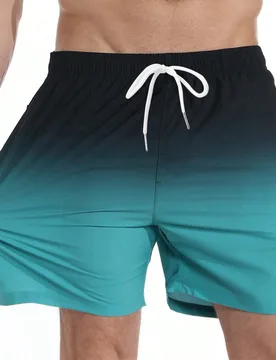 Pantalones cortos de playa y natación de secado rápido con cordón, estampado de degradado, nuevos para hombre de talla grande, estilo hawaiano - Shein - FashionsVida