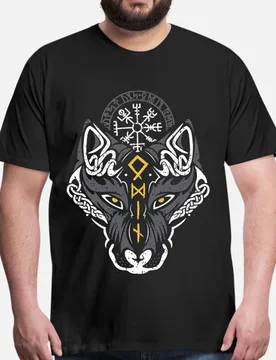 Norse Viking Wolf Gift T-Shirt Viking Runes Norse Myths Graphic clothes 100% cotton printed Tee All size tops S-6XL - Aliexpress - FashionsVida
