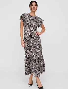 Zelda Tiered Zebra Print Midi Dress In Multi - 8 - Lily and Lionel London Limited - FashionsVida