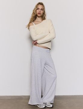 Asymmetrischer Strickpullover Ecru M