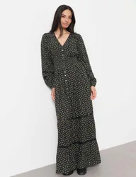 Jacquard Lace Insert Maxi Shirred Dress Navy Mix female