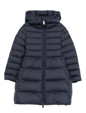 Girls' Long Hooded Down Jacket with Zip Closure