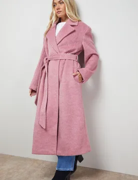 Womens Brushed Belted Coat - Pink - Size 16 Uk - OASIS - FashionsVida