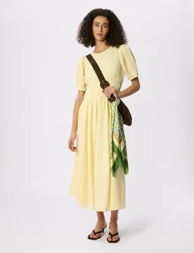 Pure Cotton Textured Gathered Midi Dress Yellow female - Whistles - FashionsVida