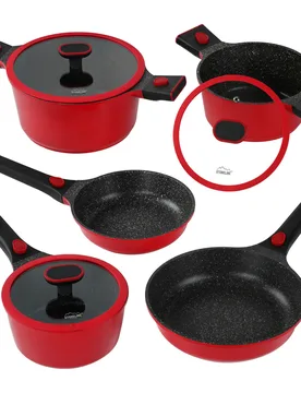 ® SMART Kochgeschirr-Set 8-teilig 18/20/24 mit Deckeln - Rot - STONELINE - FashionsVida