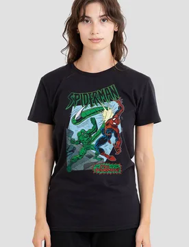 Women's Spiderman Retro Sting Of The Scorpion T-Shirt, Black Size: Small - Black - Size: S - Marvel - FashionsVida