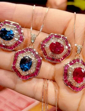 New autumn and winter jewelry set with red corundum in an egg shape, rose gold texture, main stone size 6*8 - Aliexpress - FashionsVida