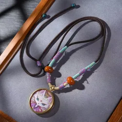 Hand-woven rope necklace with fox spirit thangka pendant, Tibetan-style versatile sweater , collarbone chain accessory