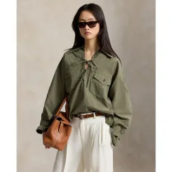 Camisa de mujer de algodón con bolsillos parche