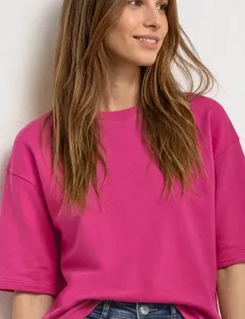 Kurzarm Sweatshirt mit Rundhals female Pink