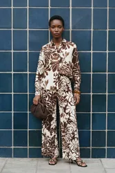 Women's Floral Print Wide Leg Drawstring Trouser Coord in Ivory Size: 12 - Ivory - Size: 12