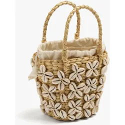 Bolso de mano estilo tote de rafia con conchas decorativas