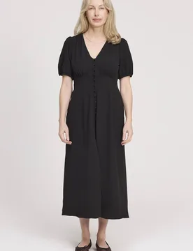 Women's Petite Robyn Button Through Midi Dress in Black Size: 8 - Black - Size: 8 - Finery London - FashionsVida