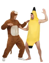 Affen- und Bananen-Paarkostüm für Erwachsene Fasching gelb-braun