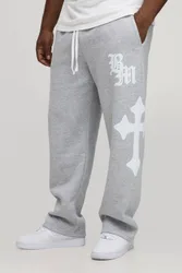 Men's Plus Baggy Gothic BM Cross Print Joggers Grey Marl Size 5X-Large Grey Marl 5XL