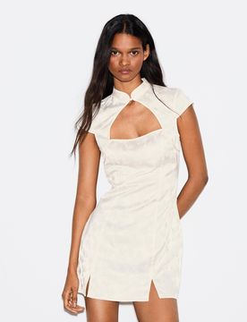 Mini-Robe En Satin Jacquard Xs Blanc