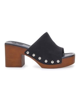 Zoccoli Neri in Vera Pelle con Tacco Effetto Legno 4850 37
