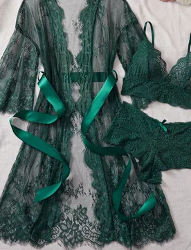 Conjunto de lencería sexy con escote profundo y encaje semitransparente, diseño elegante y seductor para mujeres - Shein - FashionsVida