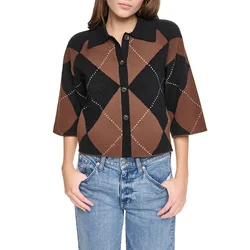 Cardigan Fuzzy Argyle Elbow Black / Chestnut Black L