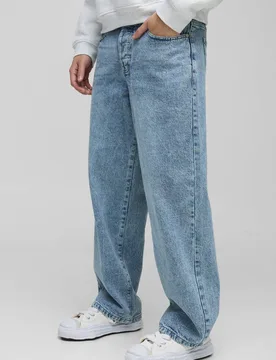 Men's Relaxed Rigid Washed Jeans Light Blue Size 32R Light Blue 32R - boohooMAN - FashionsVida