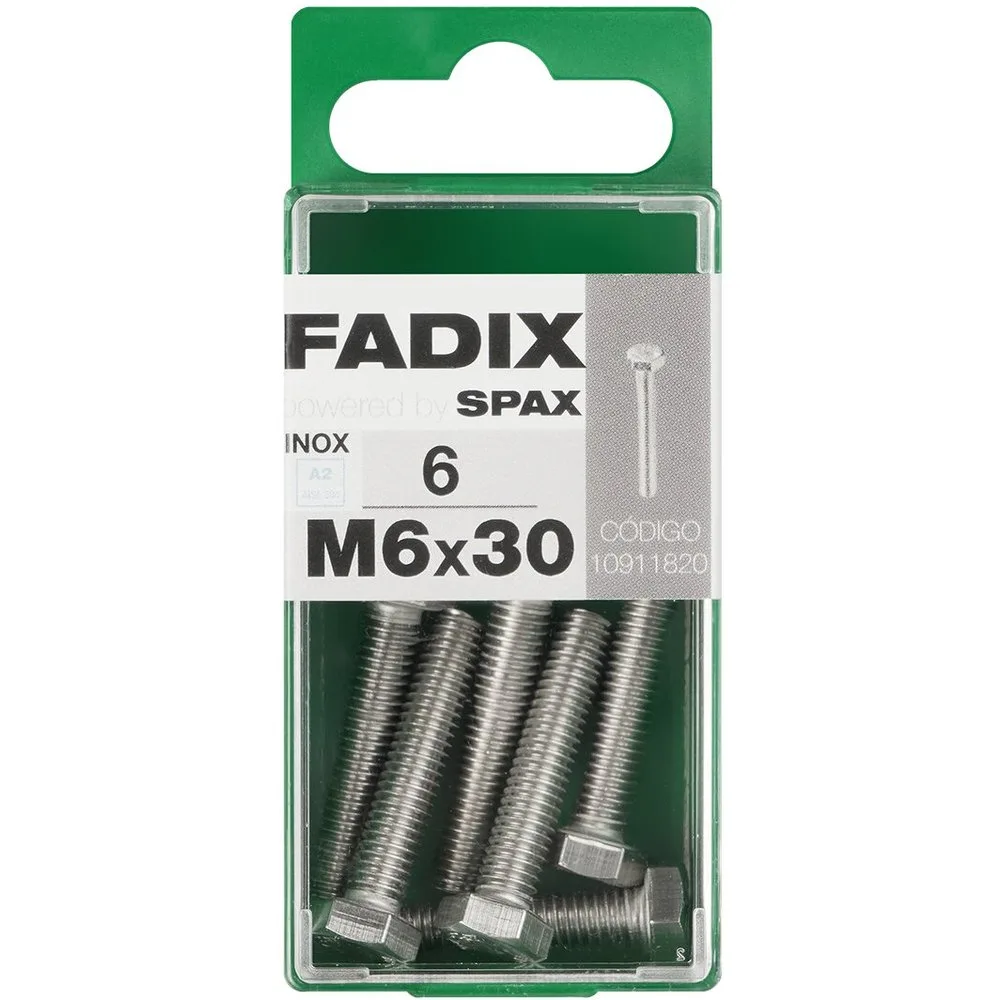Tornillo Inoxidable Métrica Cabeza Hexagonal M6 x 30 mm - Caja 6 Uds - FADIX - FashionsVida