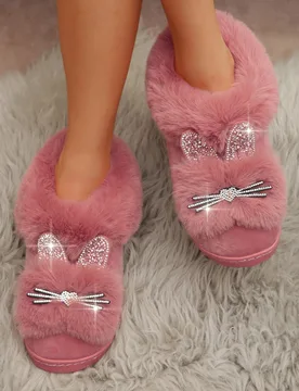 Pantuflas de mujer con forro de felpa, pantuflas interiores térmicas cálidas y lindas sin talón para mujeres embarazadas, posparto, uso casual, pan - Shein - FashionsVida