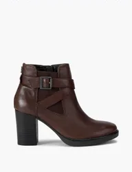 Leather Strap Detail Block Heel Ankle Boots Dark Brown female
