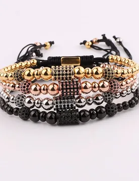 New Design Men Jewelry Gold Plated Stainless Steel Beaded CZ Pave Charm Macrame Adjustable Bracelet - Aliexpress - FashionsVida