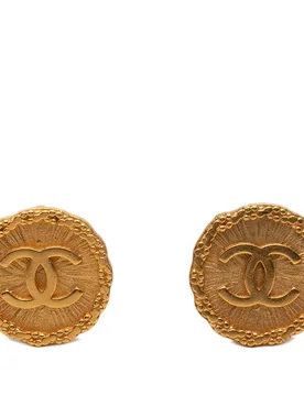 CC Gold Plated Round Clip On Earrings - Chanel - FashionsVida