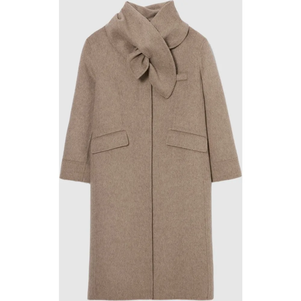 Abrigo de paño de mujer largo con cuello fular desmontable - CLAUDIE PIERLOT - FashionsVida