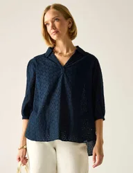 Nofino Cotton Rich Broderie Floral Blouse Navy female