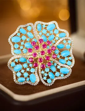 New Fashion Micro Inlaid Blue Turquoise Flower Brooch Elegant Luxurious Jewelry Style Coat Suit Accessory Pin - Aliexpress - FashionsVida