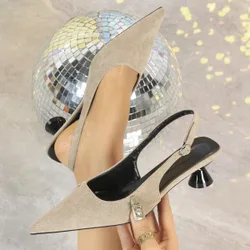 Zapatos de tacón de gatito color albaricoque para mujer, sandalias de tacón alto de 5cm con punta puntiaguda y espalda abierta, zapatos formales de
