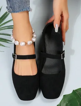 Zapatos planos de estilo vintage francés con correa para el tobillo, estilo hada Mary Jane, nuevos zapatos de punta cuadrada de bajo empeine para pri - Shein - FashionsVida