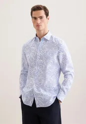 Slim Leinenhemd Druck Blau 40
