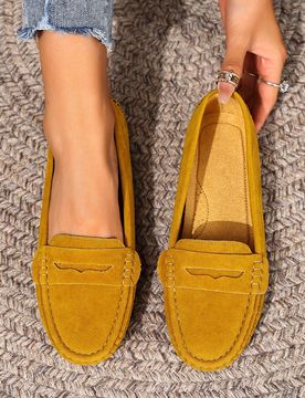 Nuevos zapatos planos de ante amarillo de punto para mujer, mocasines cómodos hechos a mano para todas las estaciones, mocasines elegantes para el tr