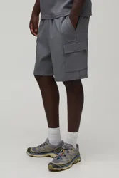 Herren Locker Geschnittene Cargo-Shorts Mit Elastischem Bund Aus Technischem Stretchstoff Grey Größe Large