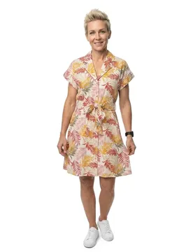 Robe Courte à Manches Courtes Laure Fr Cloud Dancer / Aop Multi Leaf L