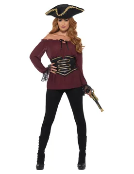 Piratenbluse für Damen mit Gürtel Karnevalskostüm bordeauxrot - female - RUBIES NL - FashionsVida