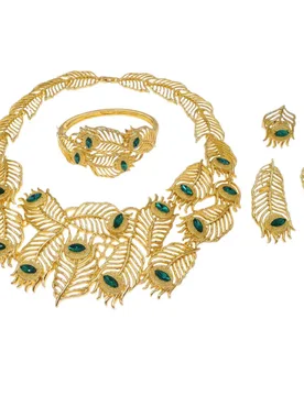 Italian Gold Plated Women's Jewelry Set Phoenix Tail Necklace Feather Design Bracelet Earrings Luxury Wedding Engagement Jewelry - Aliexpress - FashionsVida