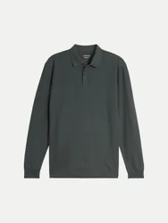 Langarm Poloshirt in Waffel-Optik Grau 3XL
