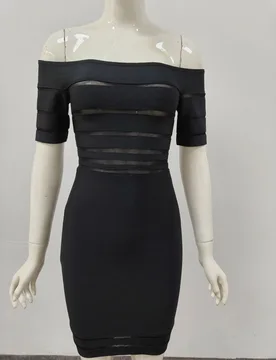 Black Bandage Women Prom Dress Sexy Off Shoulder Short Sleeves Midi Knee Length Party Gown Autumn Formal Wedding Guest Robe - Aliexpress - FashionsVida