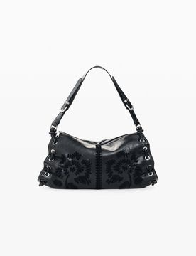 Bolso Bordados Mediano, Mujer, Poliuretano, Negro, U