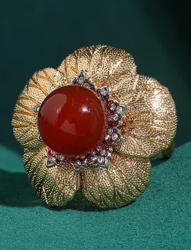 Antique Gold Plated Sunflower Rings Big Red Agate Beads Inlaid Jewelry Luxury Retro Natural Stone Accessories 2026 For Women New - Aliexpress - FashionsVida