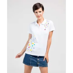 Polo de mujer de piqué con estampado de colores