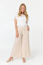 Women's Crochet Texture Short Sleeve Button Top in White Size: Medium/Large - White - Size: M/L