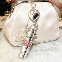 Bolsa de cosméticos de malla colgante, estantería para lápices labiales de acero inoxidable, estuche para lápices labiales de metal, llavero de me