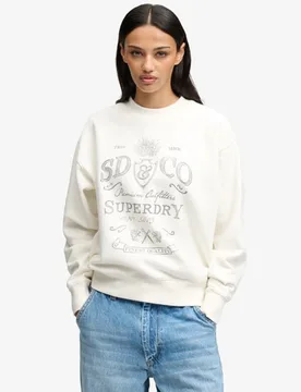 Superdry Damen Vintage Workwear Rundhals-sweatshirt Cream - Größe: 38 - 64.99 - FashionsVida