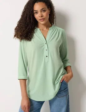 Textured Half Placket Shirt - Light Green - Size: 12 - M&Co - FashionsVida