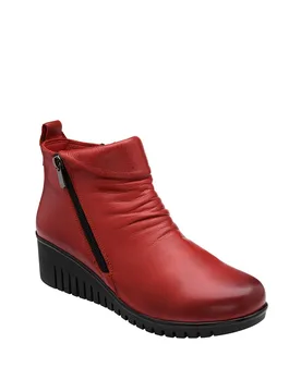 Women's Red 'Cordelia' Leather Wedge Ankle Boots Size: 8 - Red - Size: 8 - Lotus - FashionsVida